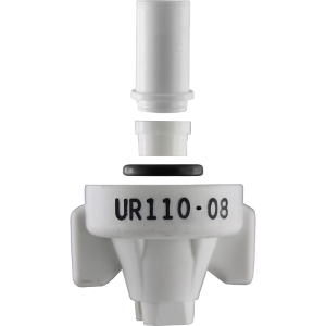 Exploded view of the UR110-08 spray tip - #40292-08; The UR series uses a patent pending dual chamber drift reduction design which significant reduces drift to minimal levels.