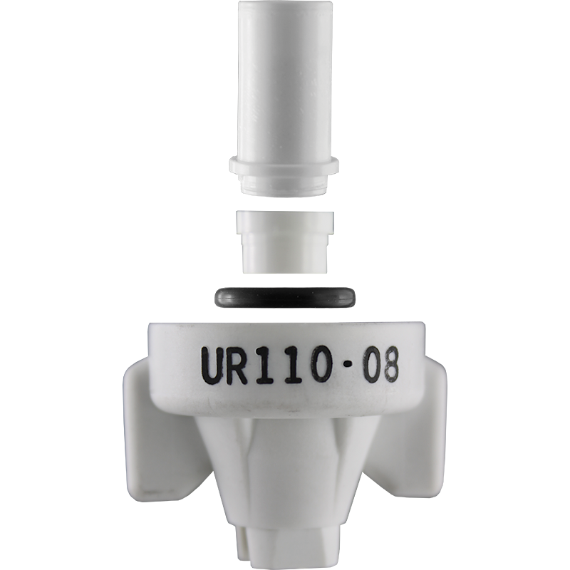 Exploded view of the UR110-08 spray tip - #40292-08; The UR series uses a patent pending dual chamber drift reduction design which significant reduces drift to minimal levels.
