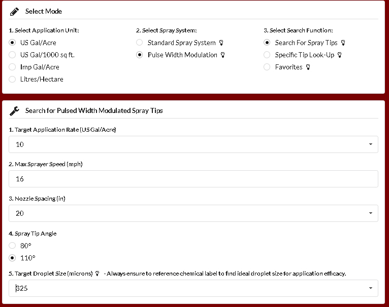 Tip Wizard Example Search - Based on a 10 US GPA application of Glufosinate-ammonium