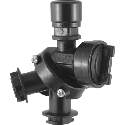 A square mount compact nozzle body with a 3/8" NPT-F inlet and triple swivel outlet with check valve.