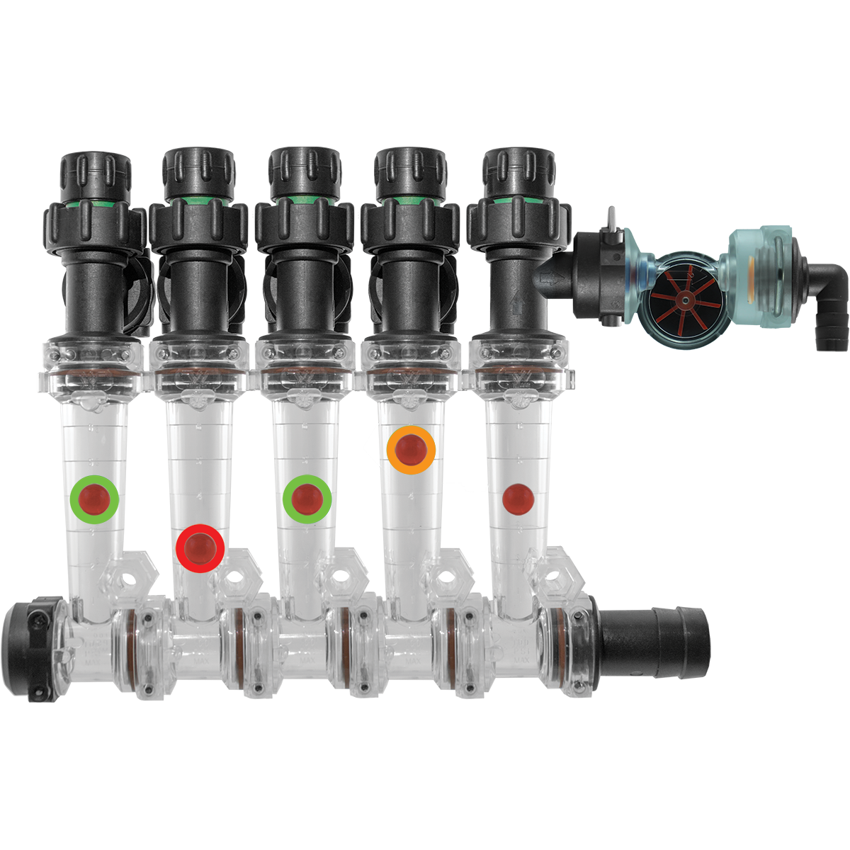 Flow Indicator with electronic flowmeter attached for retro-fit application