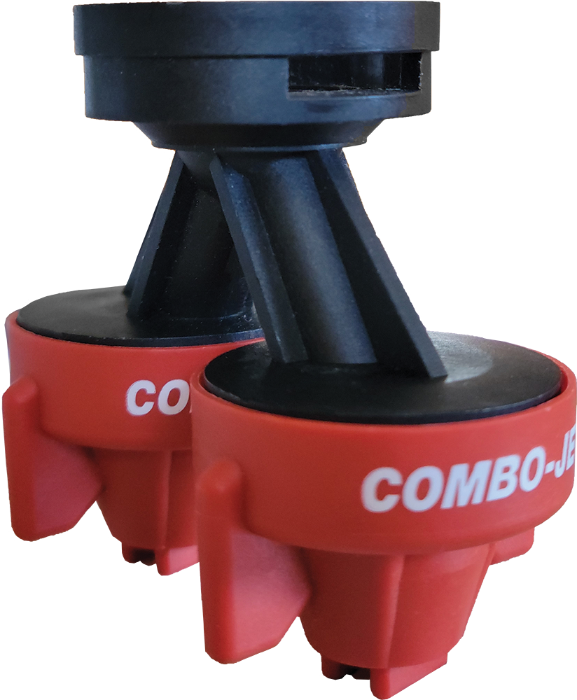 This is the 40441-00 adapter with two nozzles of the same size, providing the flow rate of an -08 nozzle (as it is using two -04 nozzles), but with a finer spray quality more suitable for higher coverage applications, while still maintaining significant drift control