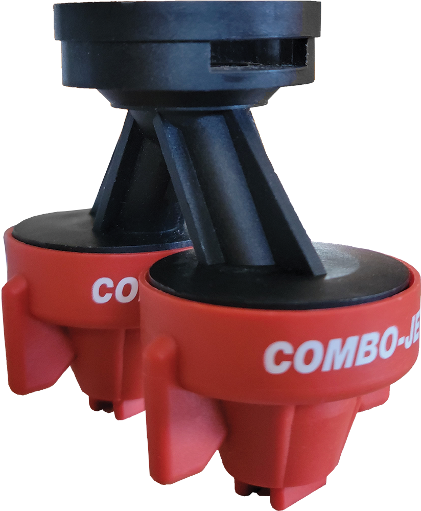 This is the 40441-00 adapter with two nozzles of the same size, providing the flow rate of an -08 nozzle (as it is using two -04 nozzles), but with a finer spray quality more suitable for higher coverage applications, while still maintaining significant drift control