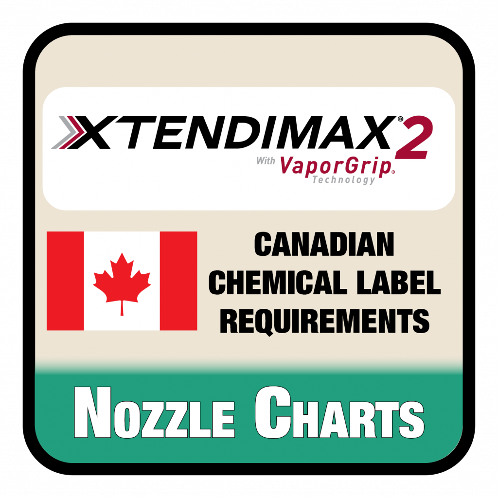 Pulse Width Modulate (PWM) Spray Nozzle Chart for Xtendimax 2 herbicide with vaporgrip technology (for Canadian market only), for systems like Case AIMCOMMAND, John Deere ExactApply, Raven Hawkeye, Intellispray, Agrifac StrictSpray Plus (SSP)